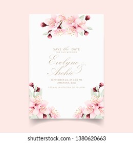 floral wedding invitation with cherry blossoms