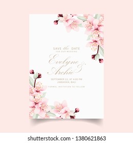 floral wedding invitation with cherry blossoms