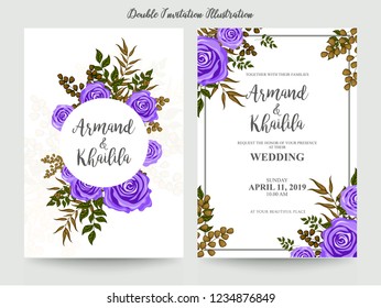Floral Wedding Invitation elegant invite, thank you, rsvp card vector Design: garden pink, peach Rose flower, trendy bouquet