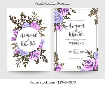 Floral Wedding Invitation elegant invite, thank you, rsvp card vector Design: garden pink, peach Rose flower, trendy bouquet