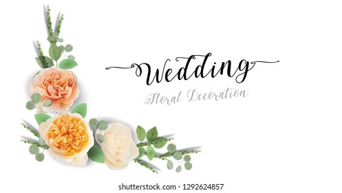 Floral Wedding Invitation elegant invite, thank you, rsvp, Save the Date, Bridal Shower, marriage day card Design garden flowers pink peach Rose, green Eucalyptus leaf greenery bouquet banner template