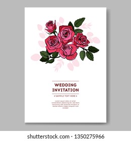 Floral wedding invitation orange rose. Suitable for the design of invitations or holiday cards. Vector illustration.