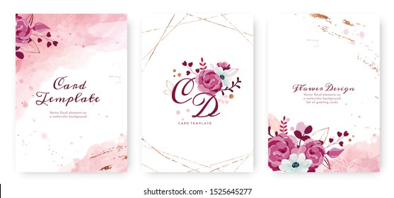 Floral wedding invitation or other celebration card template design, colorful flowers, pastel vintage theme. Vector illustration