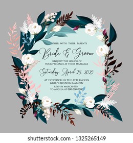 Floral wedding invitation peony rose greenery