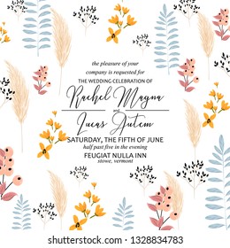Floral wedding invitation peony rose greenery autumn leaves
