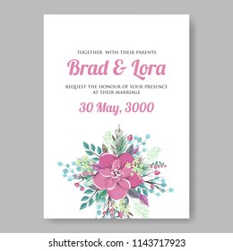 Floral wedding invitation pink anemone clematis