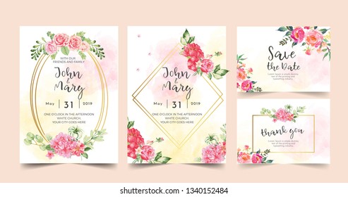 floral wedding invitation pink color flower - Vector