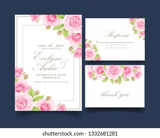 floral wedding invitation with pink rose  