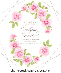 Floral Wedding Invitation With Pink Rose  