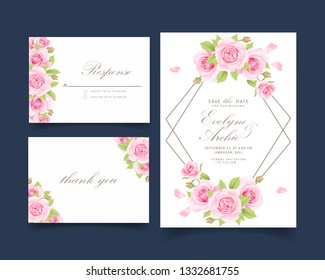 floral wedding invitation with pink rose  