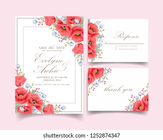 floral wedding invitation with poppy flower