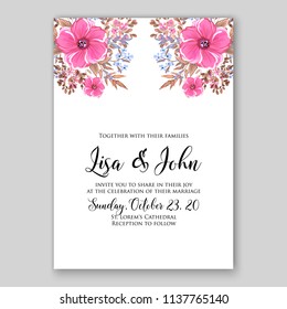 Floral wedding invitation printable template card vector flower wreath for bridal shower invitation baby shower party anniversary pink anemone