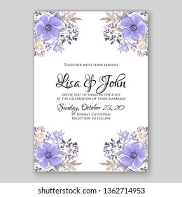 Floral wedding invitation with rose  peony poppy greenery herbs vector wreath card template