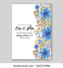Floral wedding invitation with rose  peony poppy greenery herbs vector wreath card template