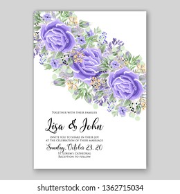 Floral wedding invitation with rose  peony poppy greenery herbs vector wreath card template