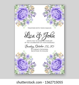 Floral wedding invitation with rose  peony poppy greenery herbs vector wreath card template