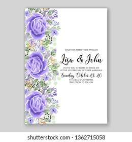 Floral wedding invitation with rose  peony poppy greenery herbs vector wreath card template