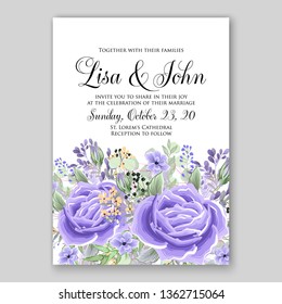Floral wedding invitation with rose  peony poppy greenery herbs vector wreath card template