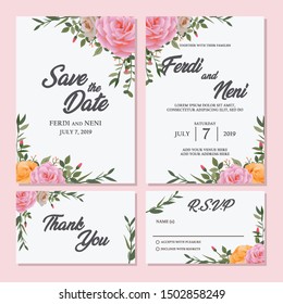 Floral Wedding Invitation set background Premium Vector