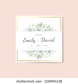 Floral wedding invitation square card template vector