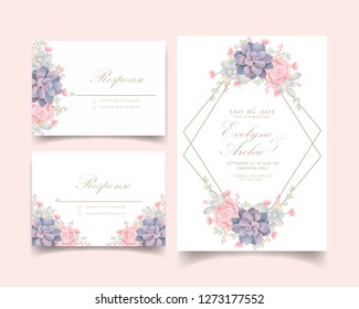 floral wedding invitation with succulents