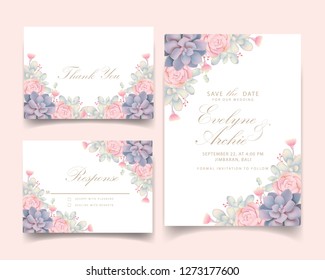 floral wedding invitation with succulents