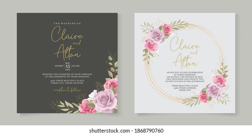 Floral wedding invitation template with beautiful roses