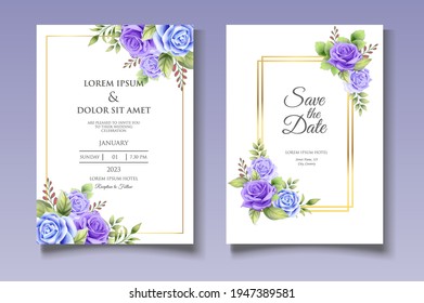 Floral wedding invitation template with beautiful flowers and leaves
