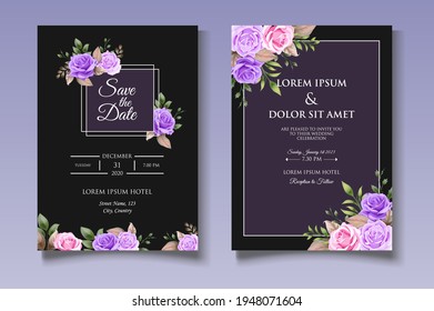 Floral wedding invitation template with beautiful flowers and leaves