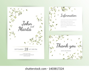Floral Wedding Invitation Template, Green Wedding Invitation, Wedding Invitation Suite, Wedding Invitation Set. eps10