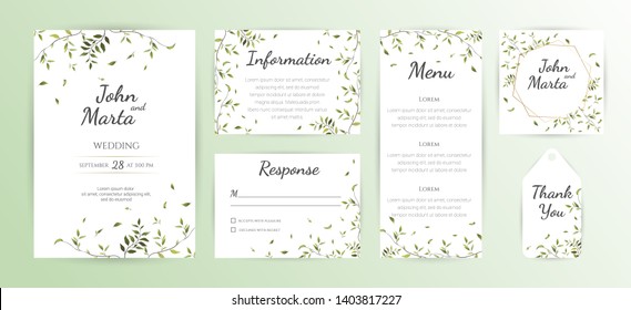 Floral Wedding Invitation Template, Green Wedding Invitation, Wedding Invitation Suite, Wedding Invitation Set. eps10