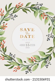 Floral wedding invitation template with roses, berries and leaves hand-drawn postcard