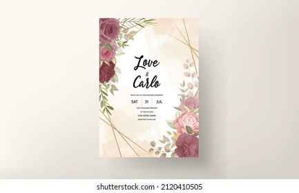 Floral wedding invitation template set with elegant flower and leaves decoration