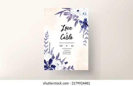 Floral wedding invitation template set with watercolor flowers and leaves decoration