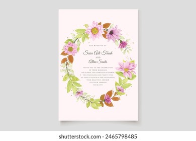 floral wedding invitation template set with elegant brown leaves
