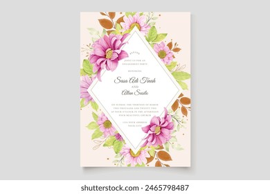 Plantilla de invitación de boda floral con elegantes hojas marrones
