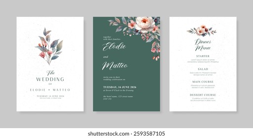 Floral wedding invitation template, Simple and elegant wedding card template