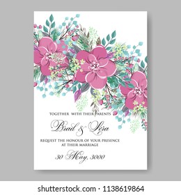 Floral wedding invitation template Vector card of pink peony poinsettia rose anemone fir winter christmas wreath