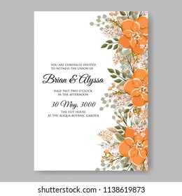 Floral wedding invitation template Vector card of orange peony poinsettia rose anemone fir winter christmas wreath