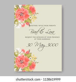 Floral wedding invitation template Vector card of peony poinsettia rose anemone fir winter christmas wreath