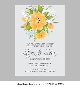 Floral wedding invitation template Vector card of peony poinsettia rose anemone fir winter christmas wreath