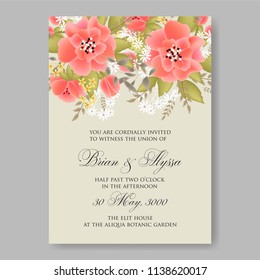 Floral wedding invitation template Vector card of peony poinsettia rose anemone fir winter christmas wreath