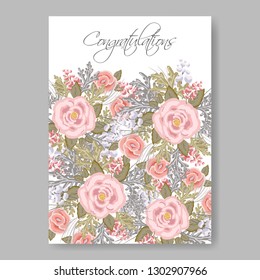 Floral wedding invitation template Vector card of white snow peony poinsettia rose anemone holiday greeting card - Vector