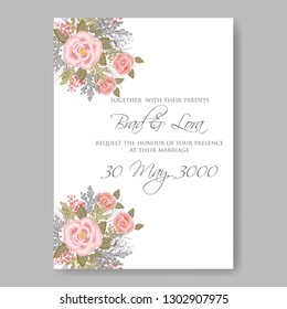 Floral wedding invitation template Vector card of white snow peony poinsettia rose anemone holiday greeting card - Vector