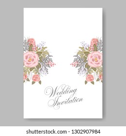 Floral wedding invitation template Vector card of white snow peony poinsettia rose anemone holiday greeting card - Vector