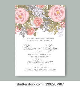 Floral wedding invitation template Vector card of white snow peony poinsettia rose anemone holiday greeting card - Vector