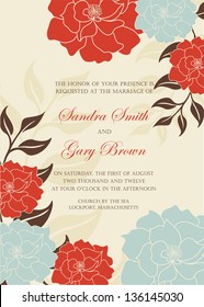 Floral wedding invitation template. Vector illustration