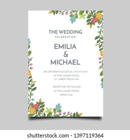 Floral Wedding Invitation Template Vector Design