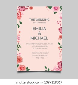 Floral Wedding Invitation Template Vector Design