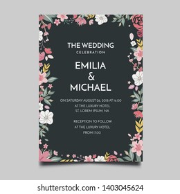 Floral Wedding Invitation  Template Vector Design